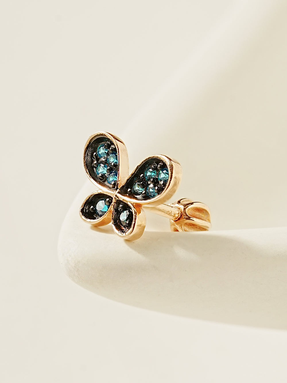 14K Gold Polyo Blue Butterfly Cartilage Earring 18G16G