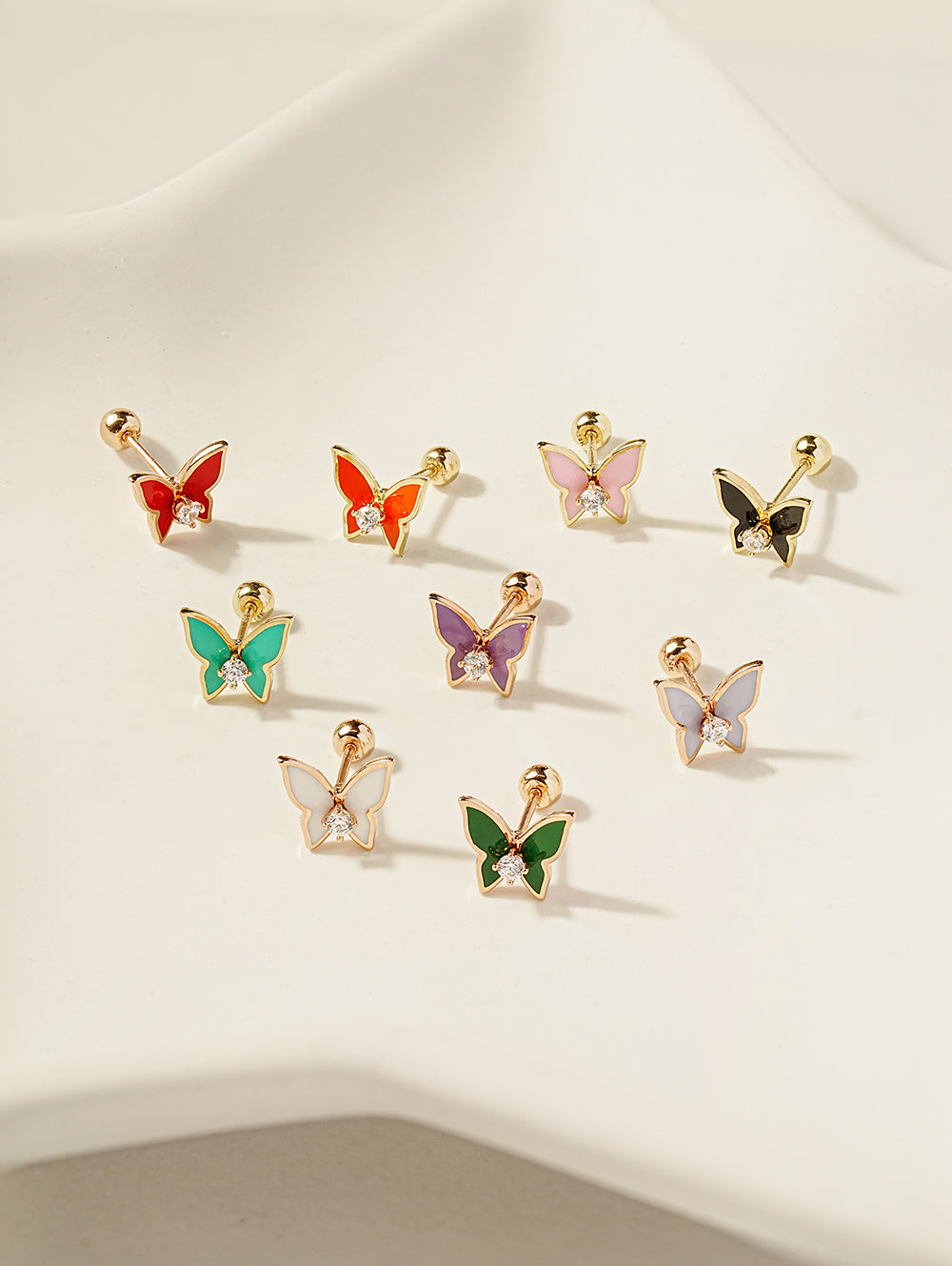 14K Gold Enamel Cubic Butterfly Cartilage Earring 20g