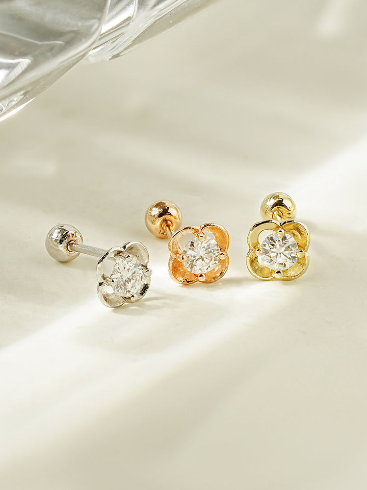 14K Gold Cosmos Flower Moissanite Cartilage Earring 20G18G16G