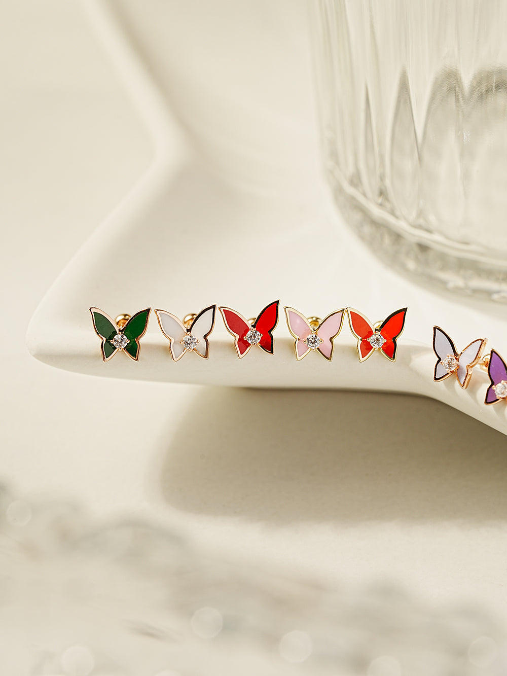 14K Gold Enamel Cubic Butterfly Cartilage Earring 20g