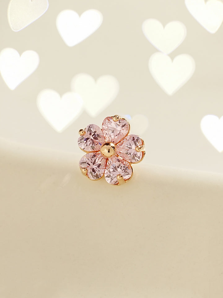 14K Gold Pink Heart Big Flower Cartilage Earring 18G16G