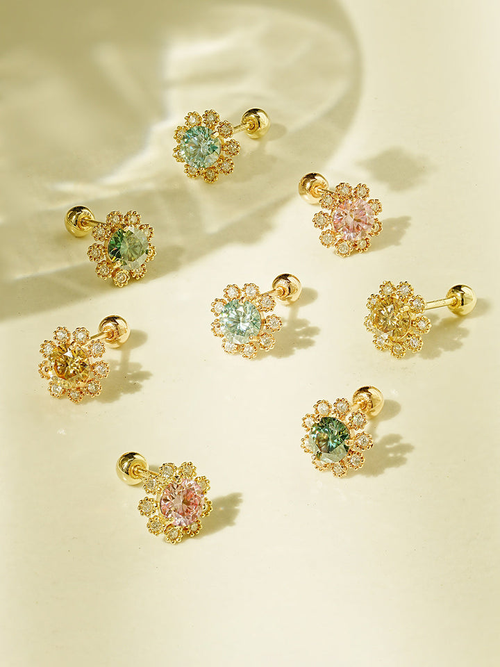 14K Gold Moissanite Colorful Daisy Cartilage Earring 20G18G16G