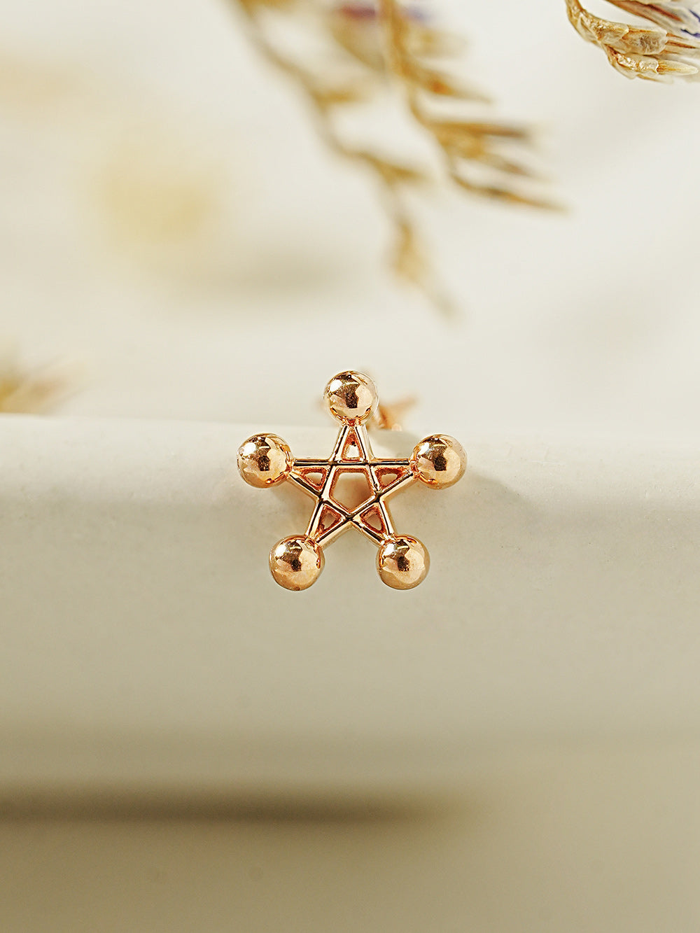 14K Gold Pentagram Star Cartilage Earring 18G16G