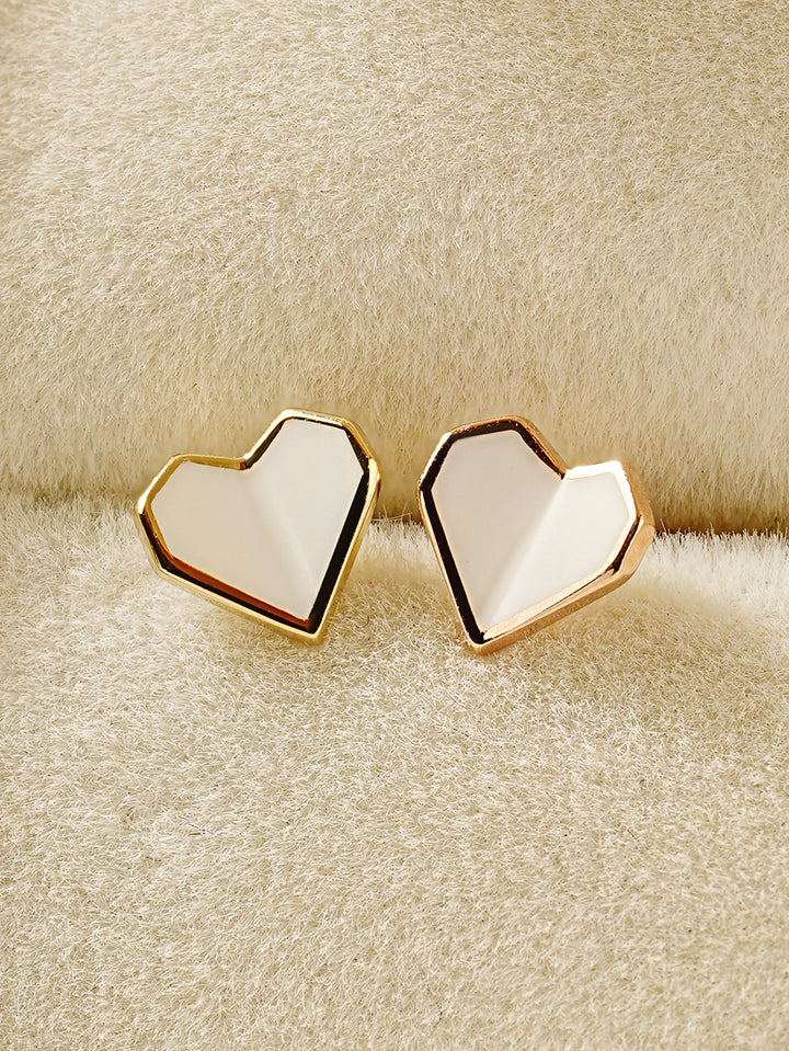 14K Gold Enamel Fold Heart Earring 20G18G16G