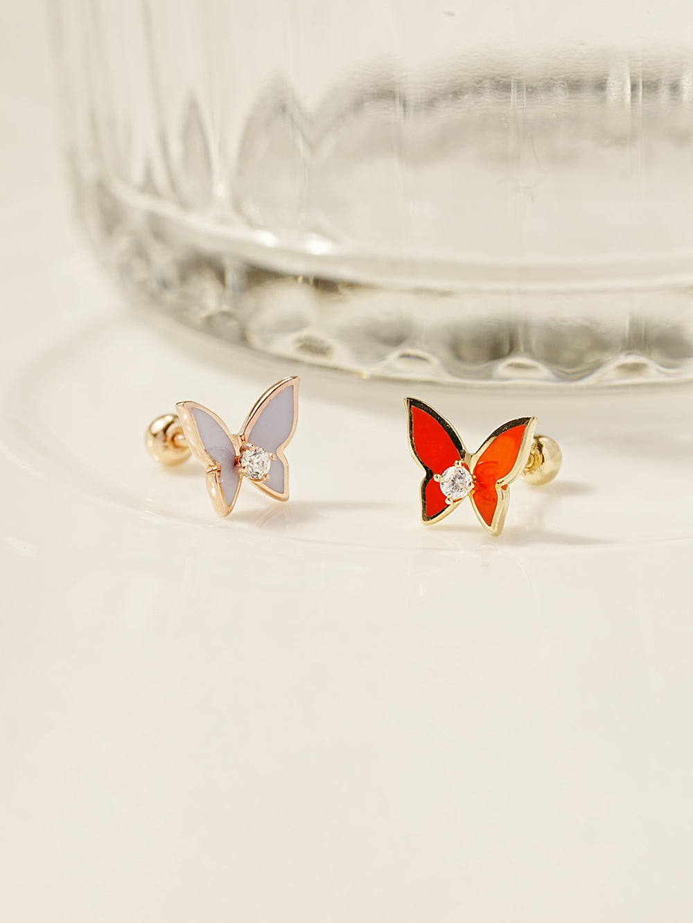 14K Gold Enamel Cubic Butterfly Cartilage Earring 20g