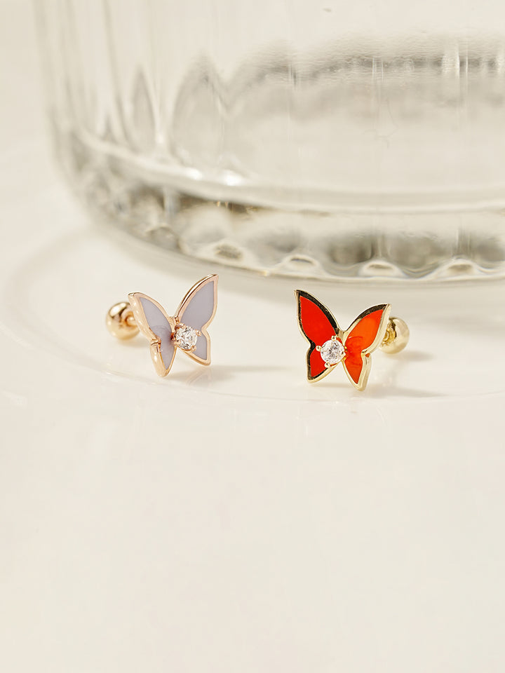 14K Gold Enamel Cubic Butterfly Cartilage Earring 20g