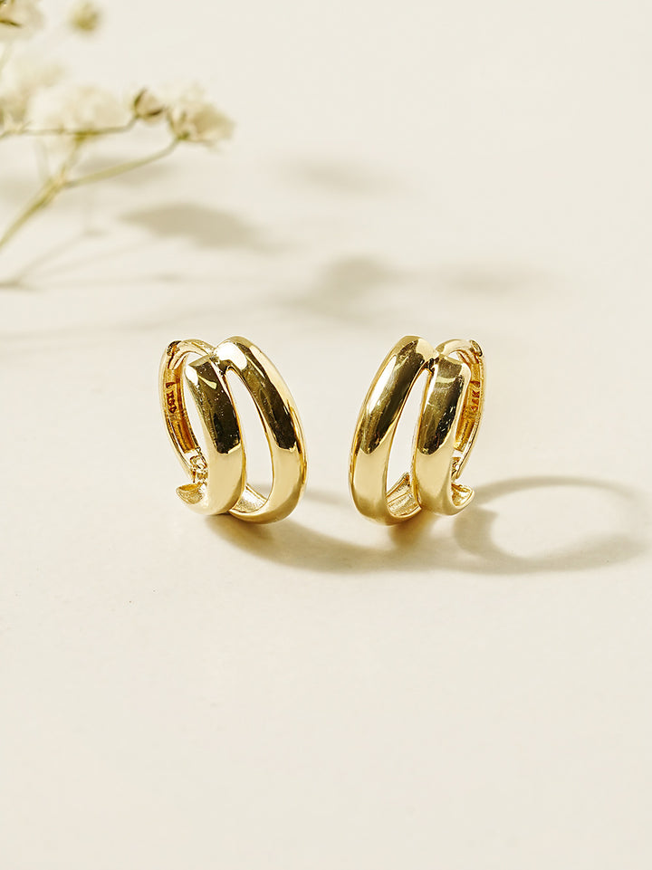 14K 18K Gold Bold Two Lines Cartilage Hoop Earring