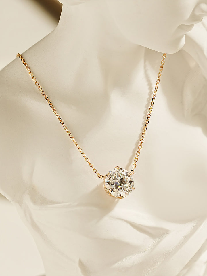 14K Gold 2 Carats Moissanite Dia Six Prong Pendant and Necklace