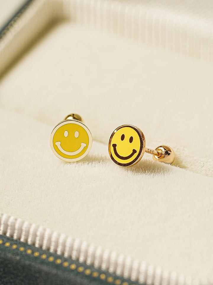 14K Gold Enamel Smile Cartilage Earring 20G