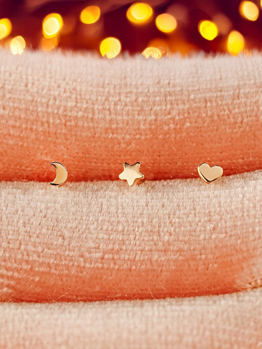 14K gold Tiny Heart Star Moon cartilage earring 20g