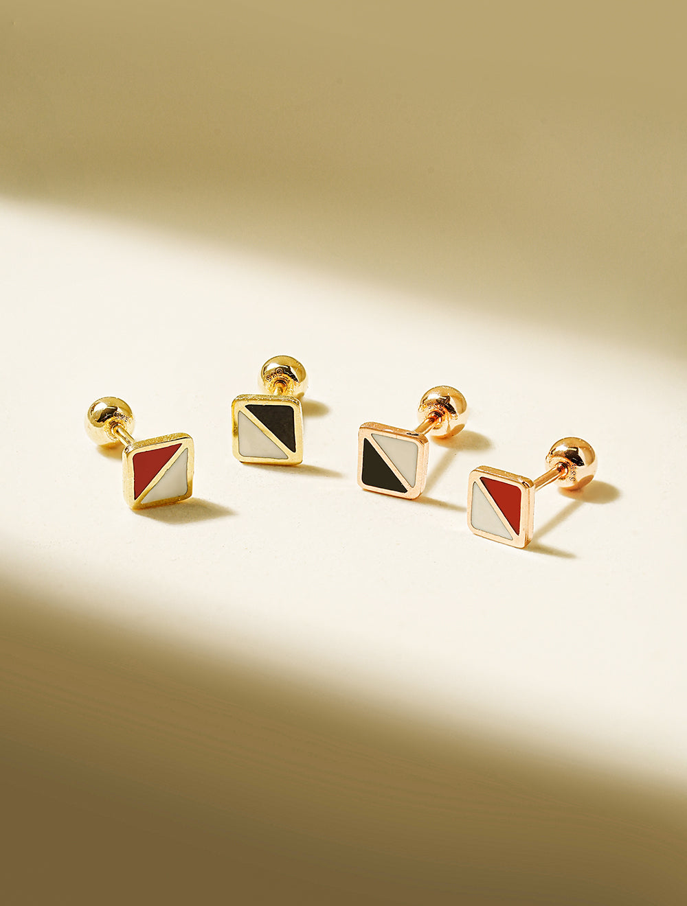 14K Gold Enamel Half Color Square Cartilage Earring 20G