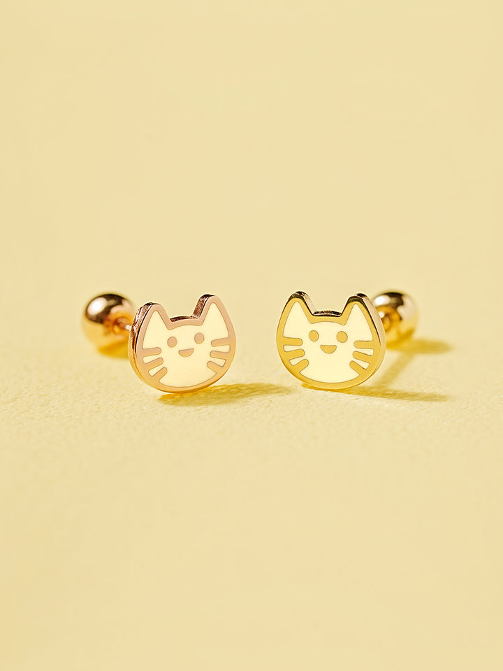 14K Gold Enamel Mild Cat Cartilage Earring 20G