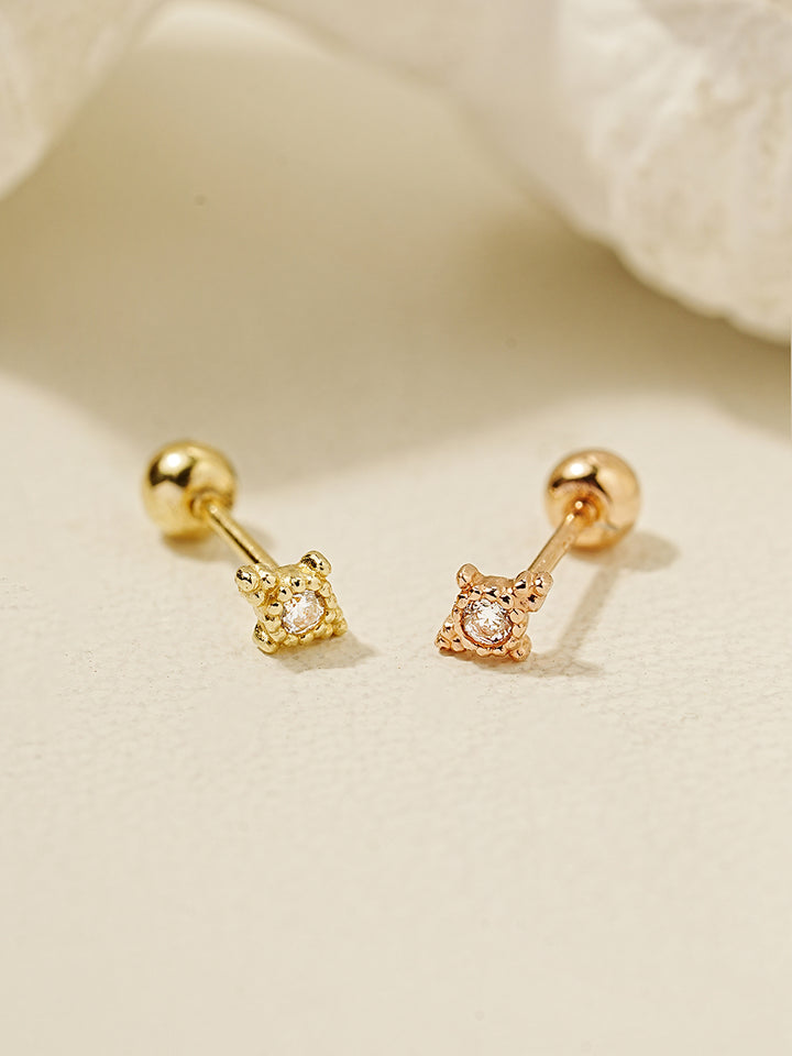 14K Gold Antique Universe CZ Cartilage Earring 20G