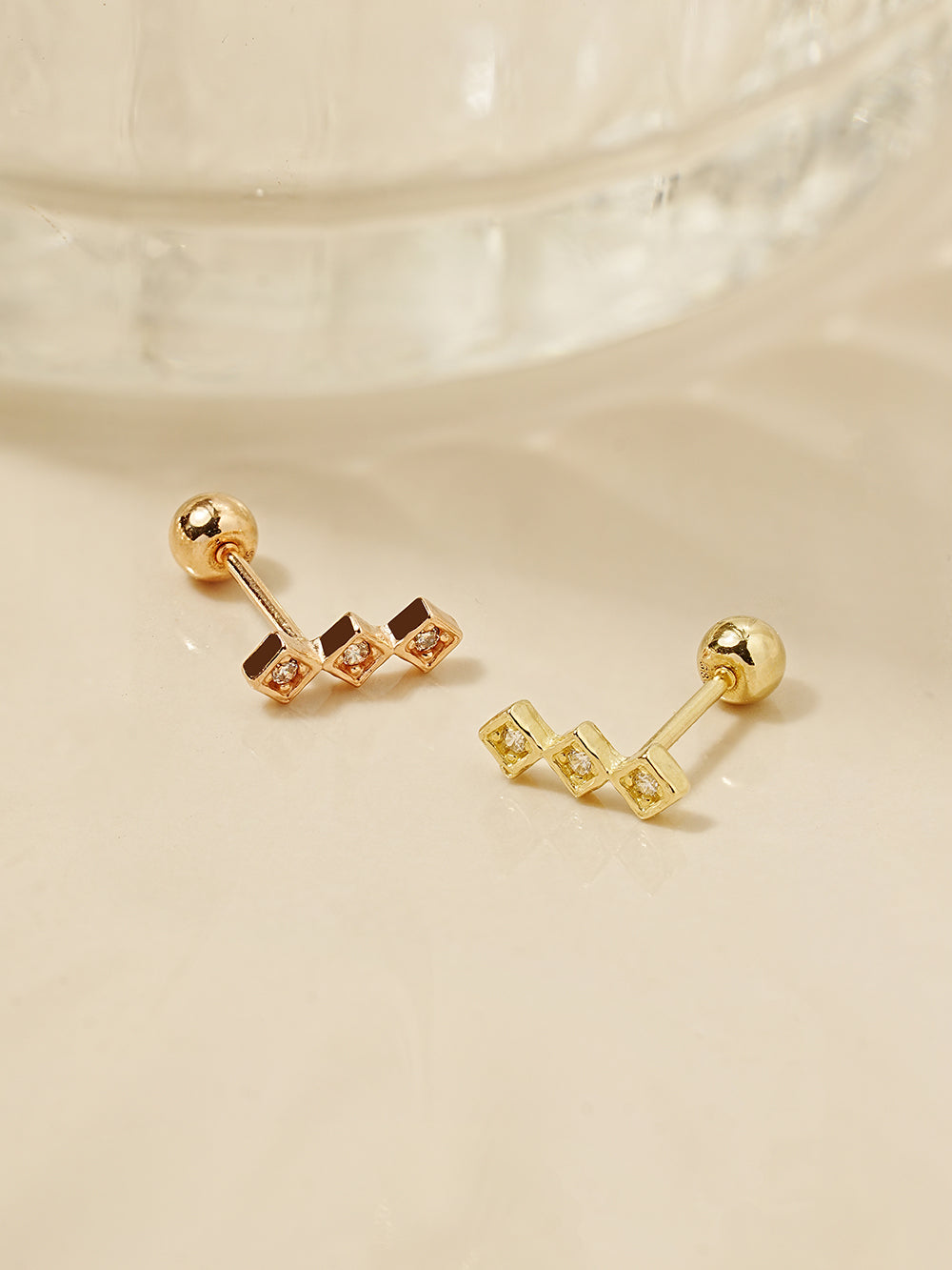 14K Gold Triple Lights Cartilage Earring 20G