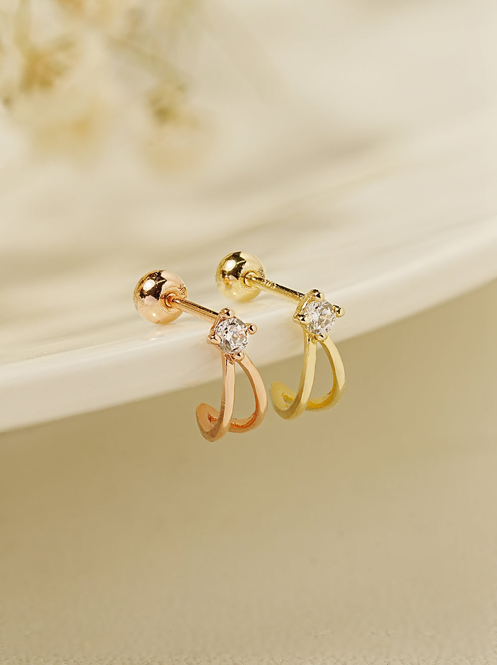 14K Gold Huggie Cubic Cartilage Earring 20G