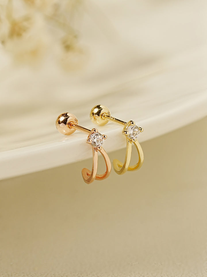 14K Gold Huggie Cubic Cartilage Earring 20G