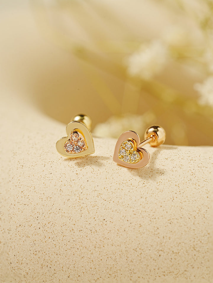 14K Gold Double Fold Cubic Heart Cartilage Earring 20G