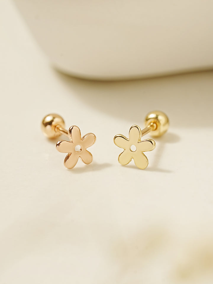 14K Gold Plain Five Petals Cartilage Earring 20G