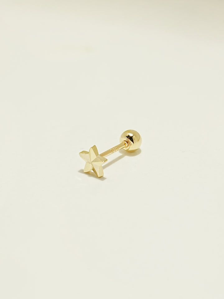 14K Gold Stripe Star Cartilage Earring 20G