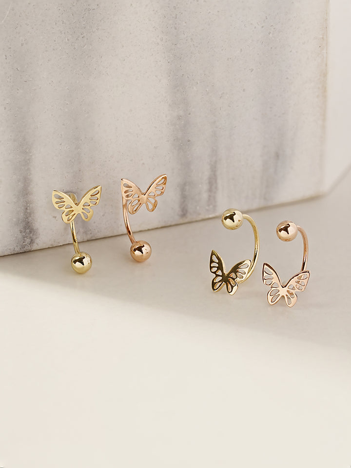 14K Gold Point Butterfly Curve Piercing 20G