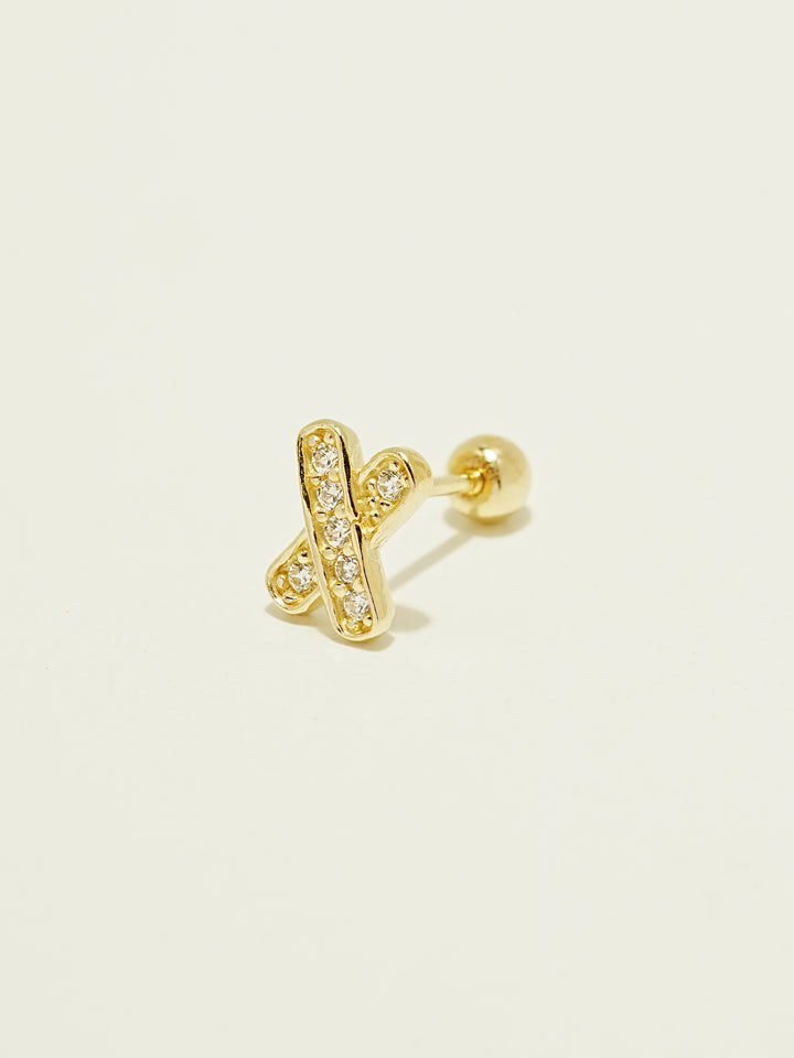 14K Gold Cubic Stick Cross Cartilage Earring 20G