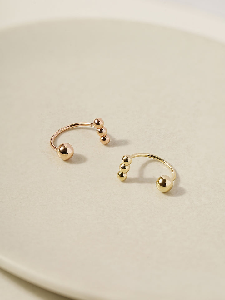 14K Gold Mini Triple Ball Curve Piercing 20G