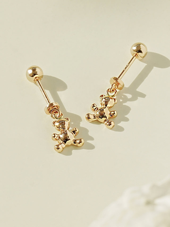 14K Gold Baby Teddy Bear Drop Cartilage Earring 20G