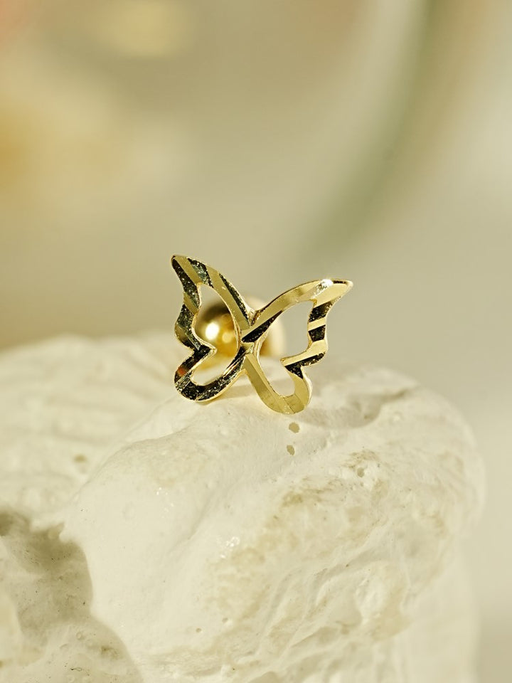 14K Gold Stripe Butterfly Cartilage Earring 20G