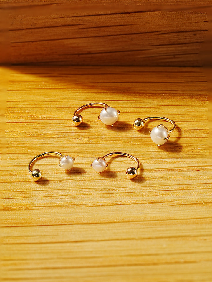 14K Gold Simple Fresh Water Pearl Curve Piercing 20G