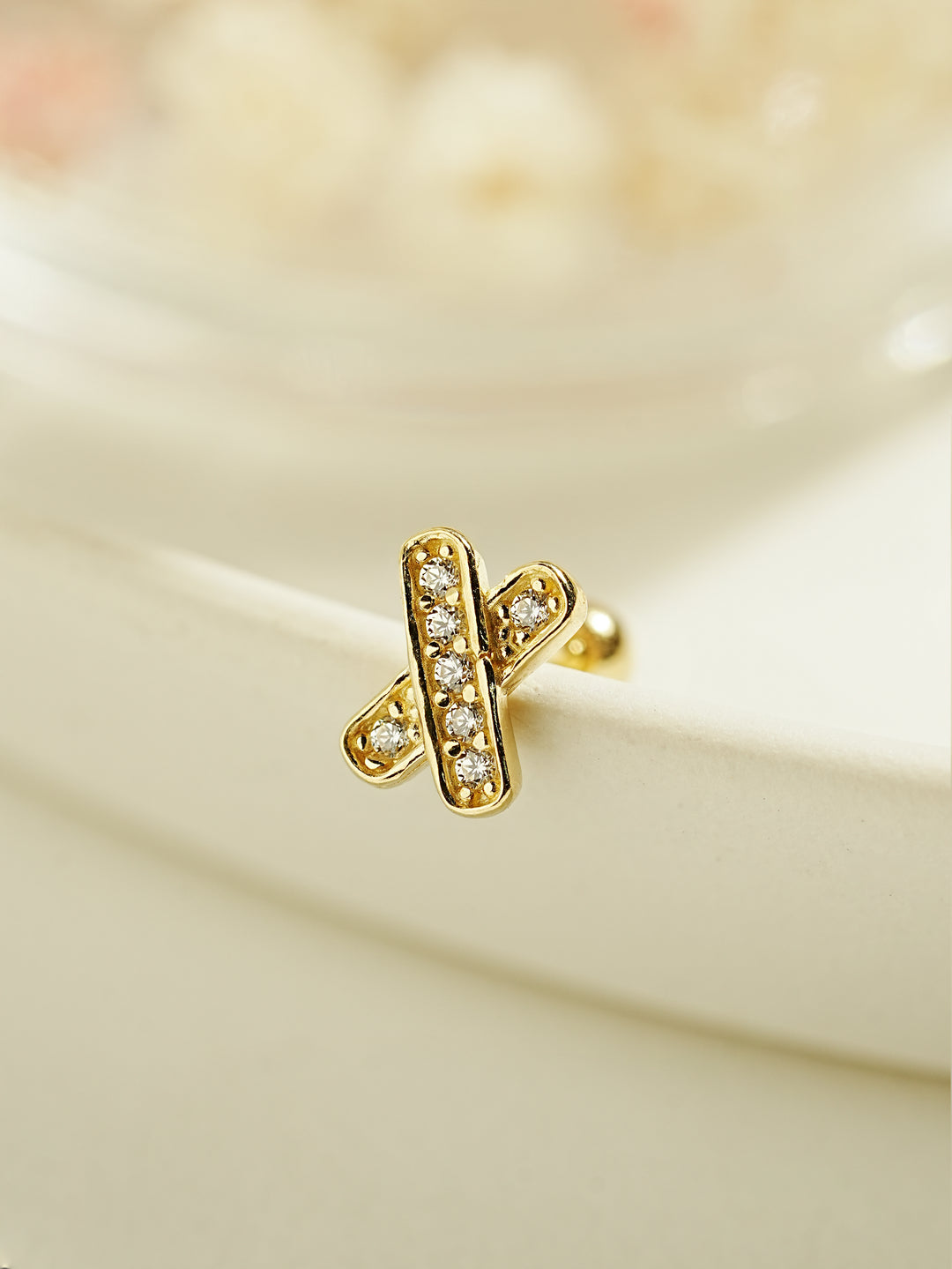 14K Gold Cubic Stick Cross Cartilage Earring 20G