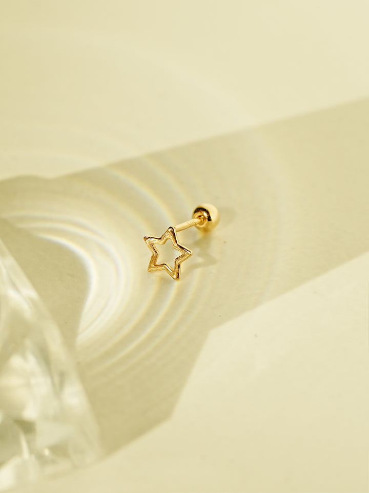 14K Gold Line Star Cartilage Earring 20G