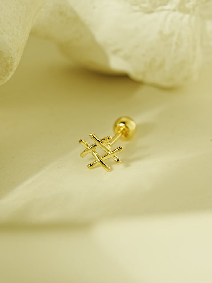 14K Gold Waffle Cartilage Earring 20G