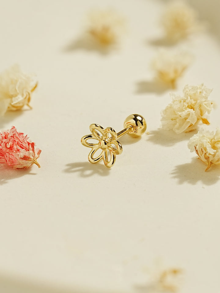 14K Gold Blooming Flower Cartilage Earring 20G