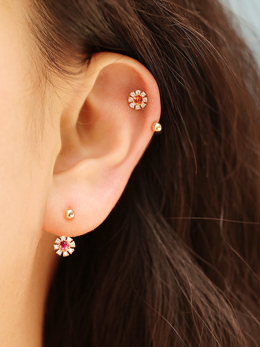 14K Gold Rose-Cut Daisy Curve Piercing 20G