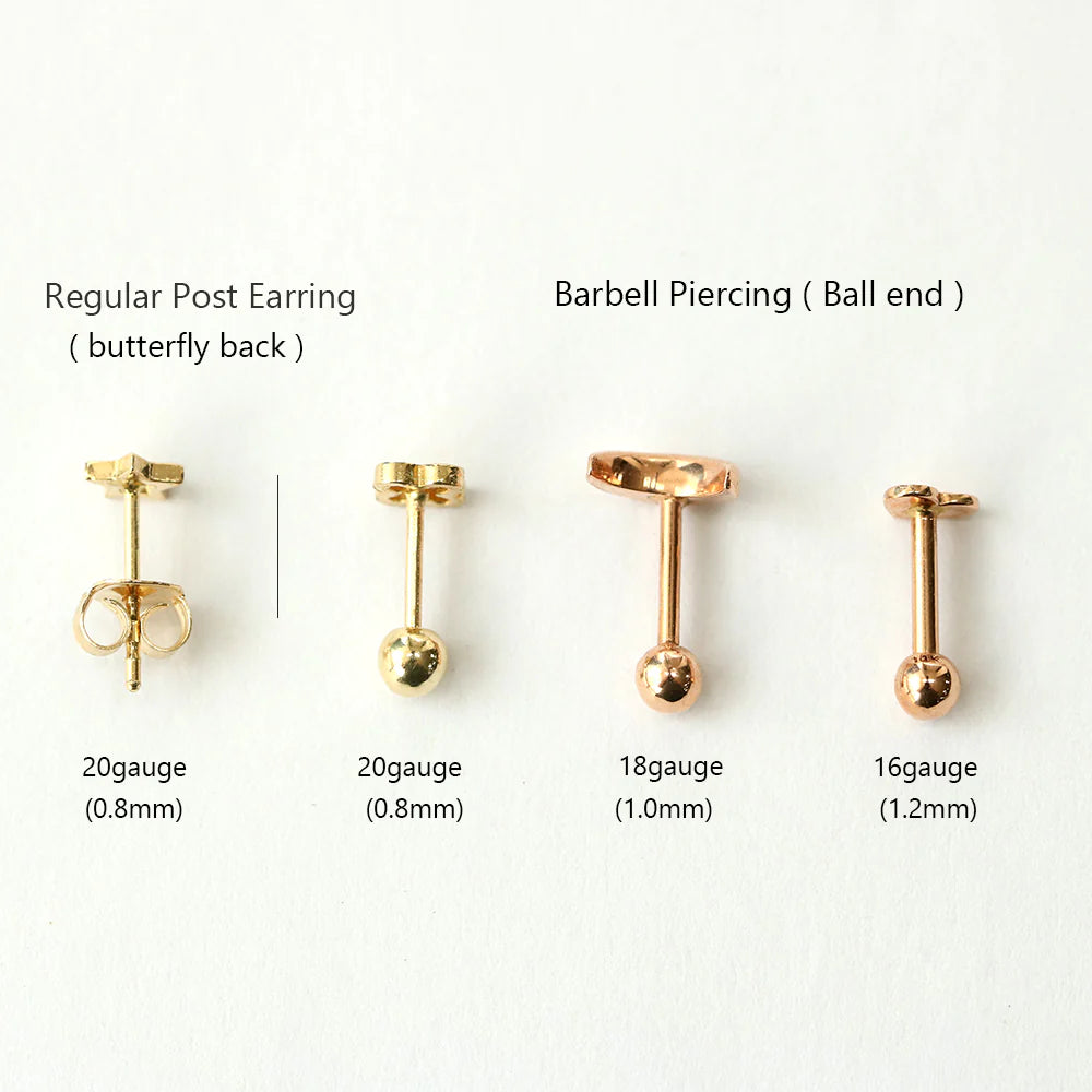 14K Gold Ball Cartilage Earring 2mm/2.5mm/3mm/4mm/5mm/6mm 20g