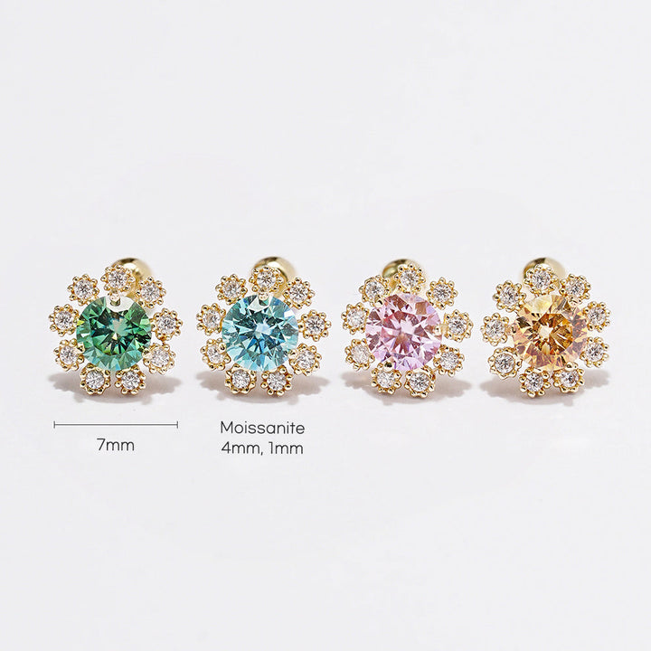 14K Gold Moissanite Colorful Daisy Cartilage Earring 20G18G16G