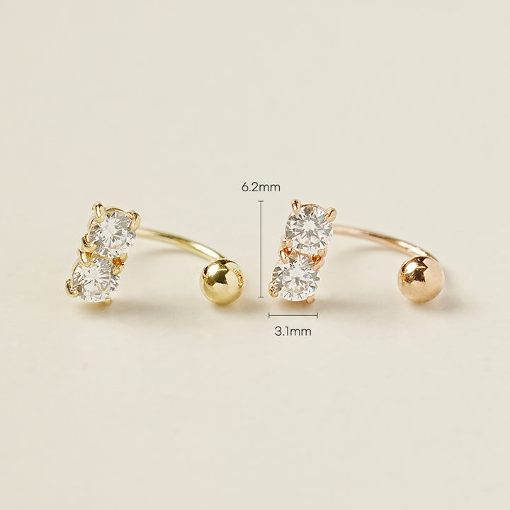 14K Gold Crystal Bar Curve Piercing 20G