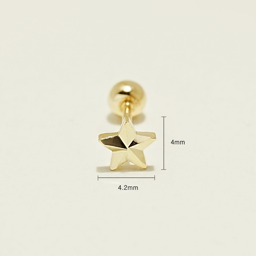 14K Gold Stripe Star Cartilage Earring 20G