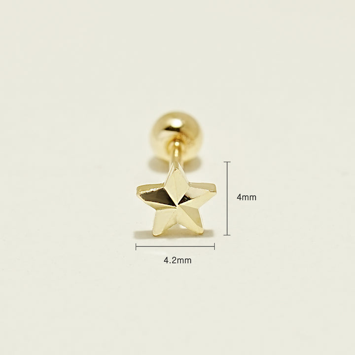 14K Gold Stripe Star Cartilage Earring 20G