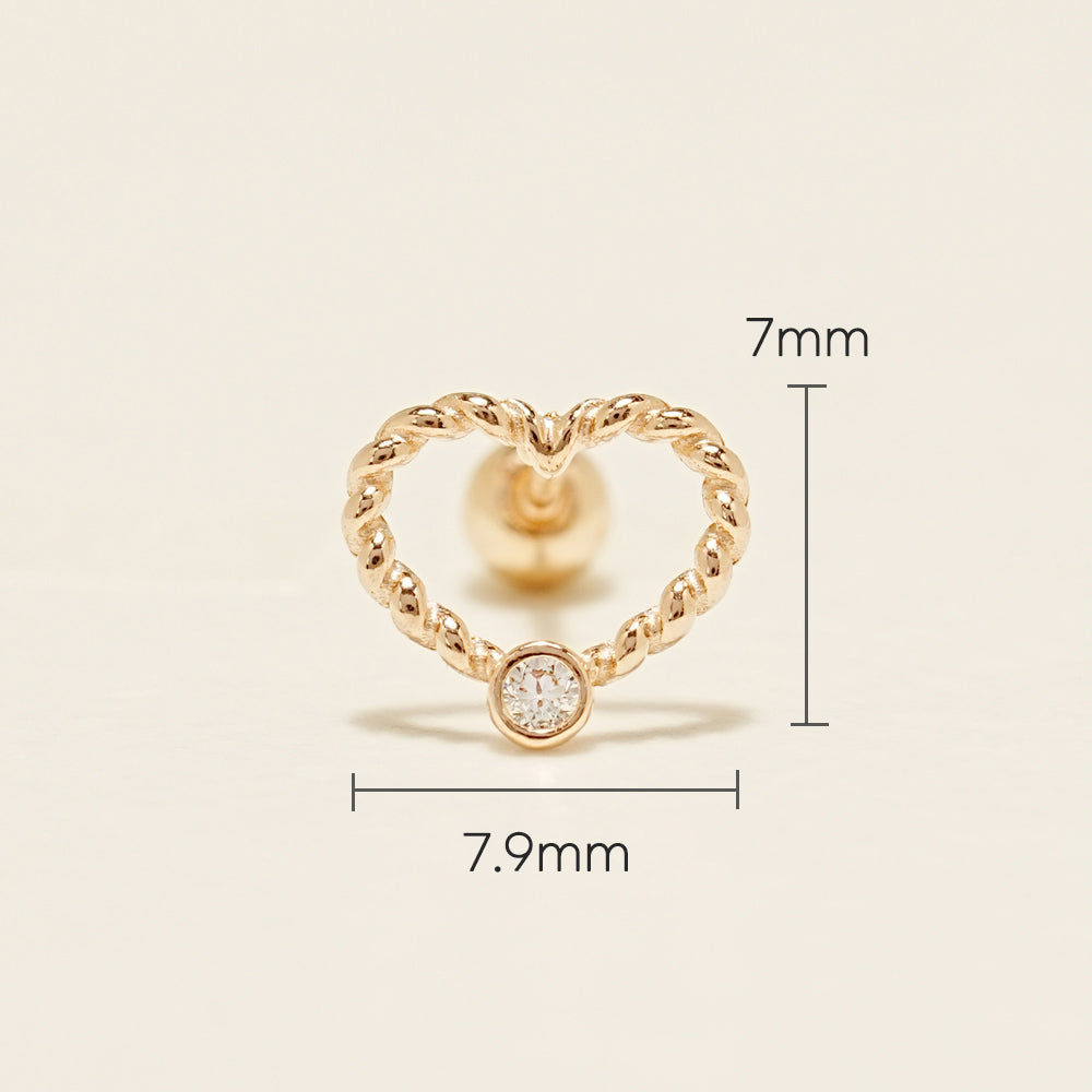 14K Gold Cubic Pretzel Heart Cartilage Earring 20G