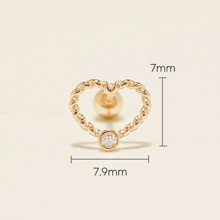 14K Gold Cubic Pretzel Heart Cartilage Earring 20G