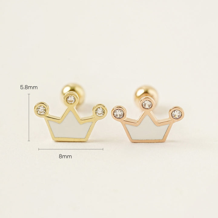 14K Gold Enamel Cubic Point Crown Cartilage Earring 20G