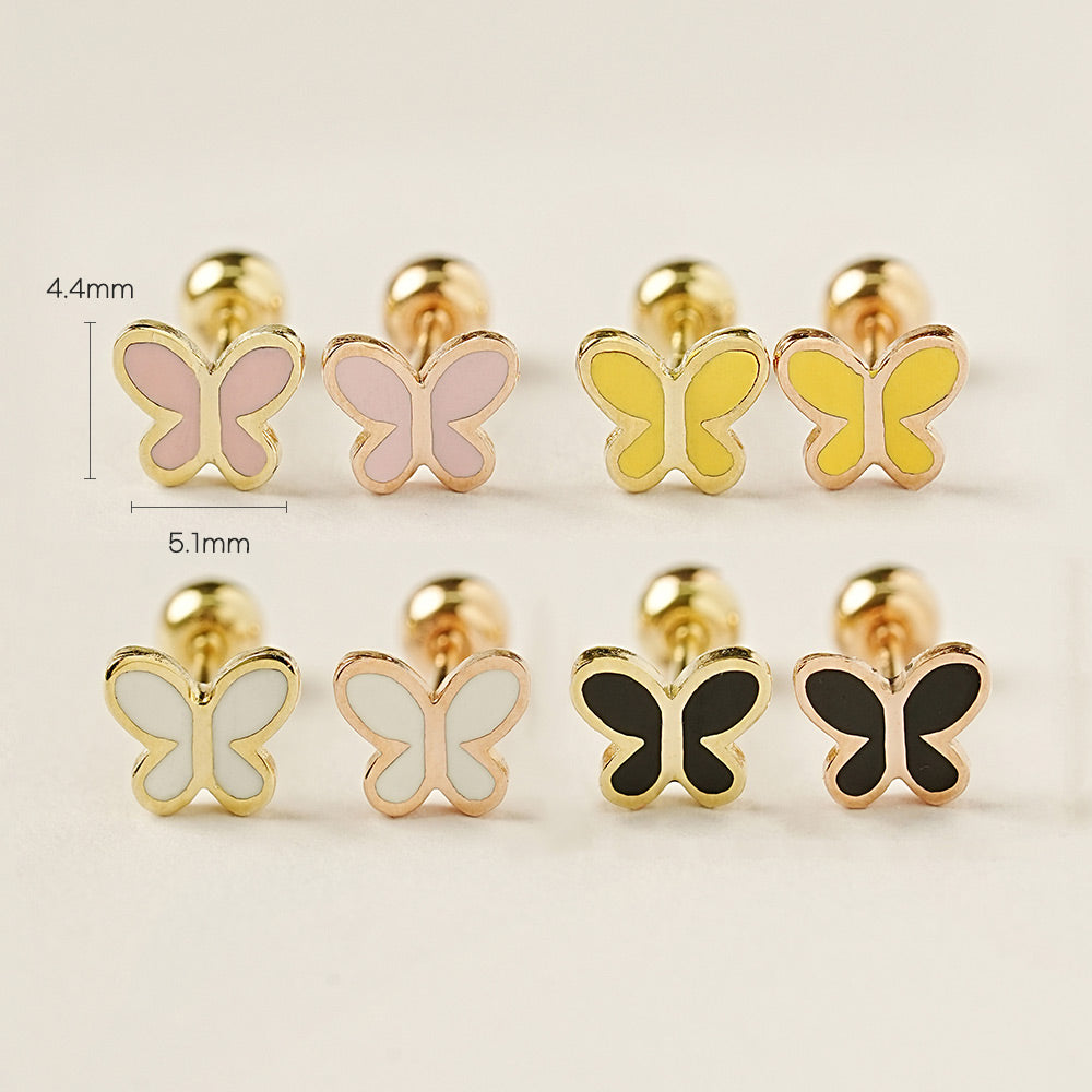 14K Gold Enamel Tiny Butterfly Cartilage Earring 20G