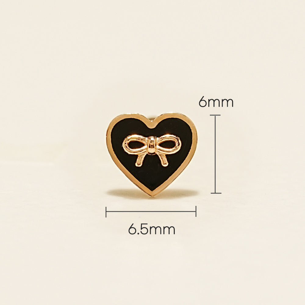 14K Gold Black Heart Ribbon Cartilage Earring 20G