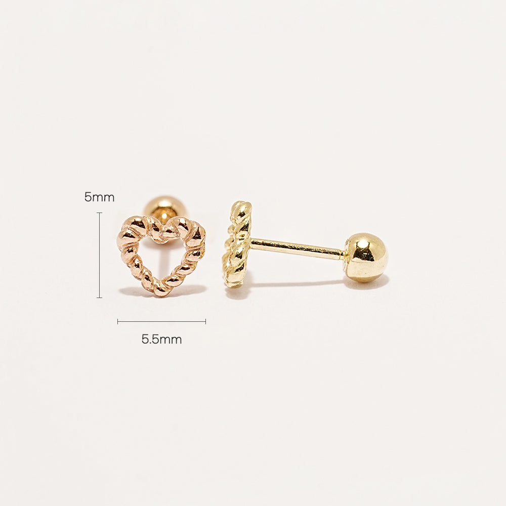 14K Gold Knotted Heart Cartilage Earring 20G