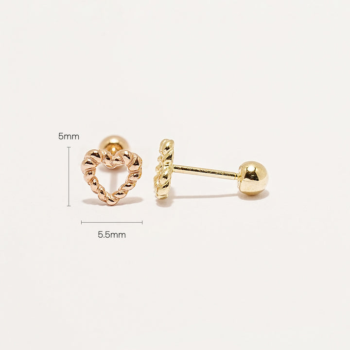 14K Gold Knotted Heart Cartilage Earring 20G