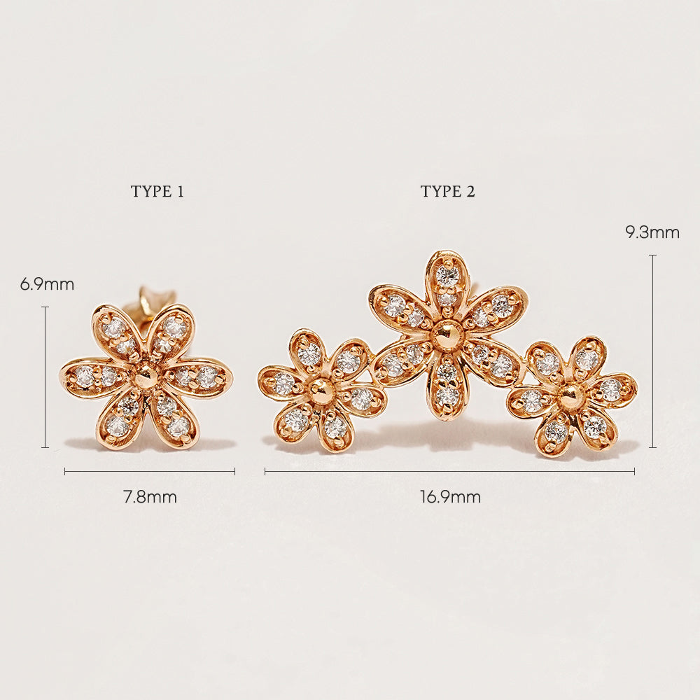 14K Gold Elysee Flower Cartilage Earring 18G16G