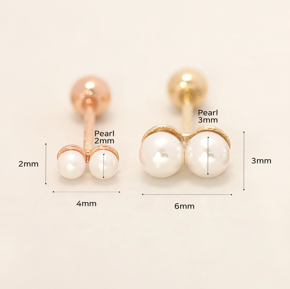 14K Gold Two Pearls Stick Internally Threaded Labret Piercing 18G16G