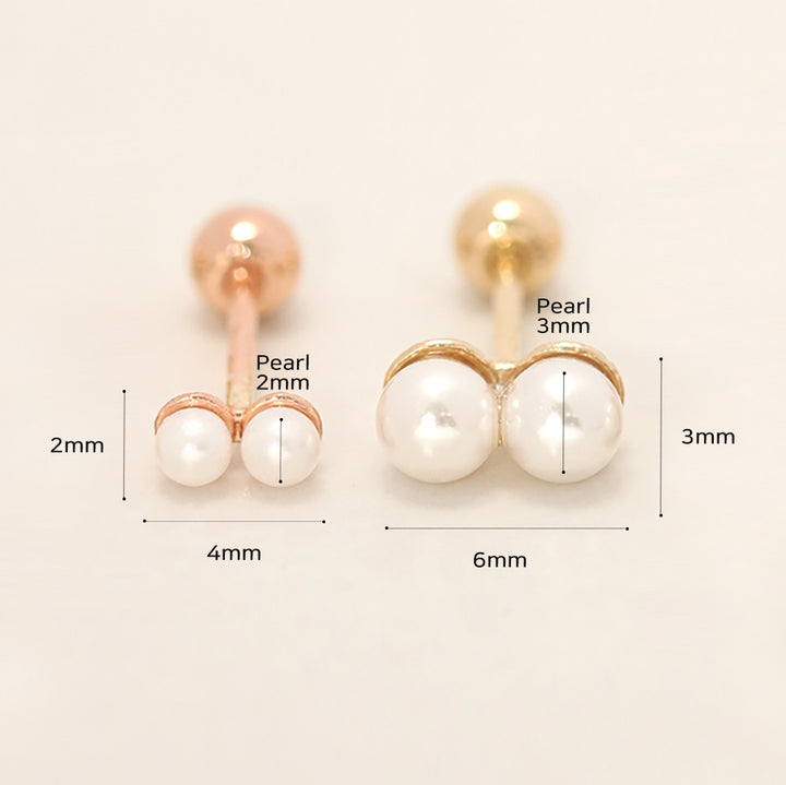 14K Gold Two Pearls Stick Internally Threaded Labret Piercing 18G16G