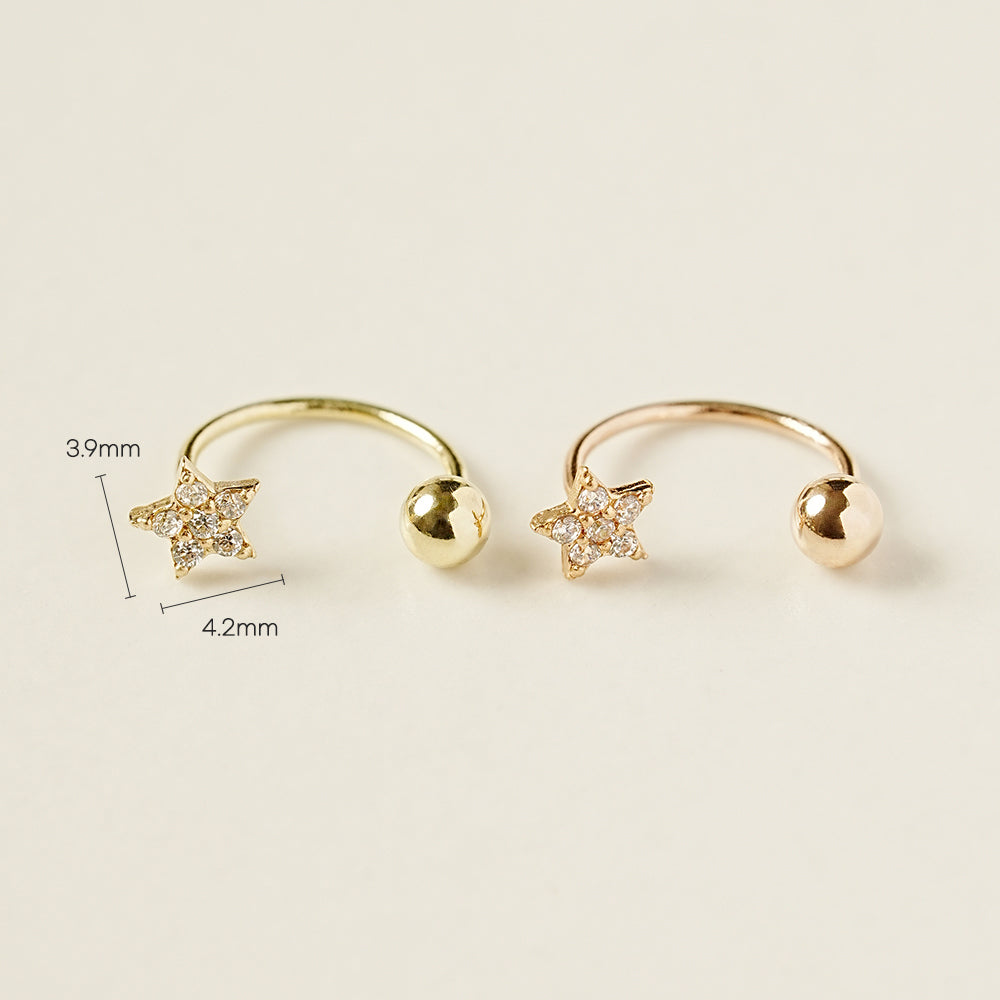 14K Gold Minimi Cubic Star Curve Piercing 20G